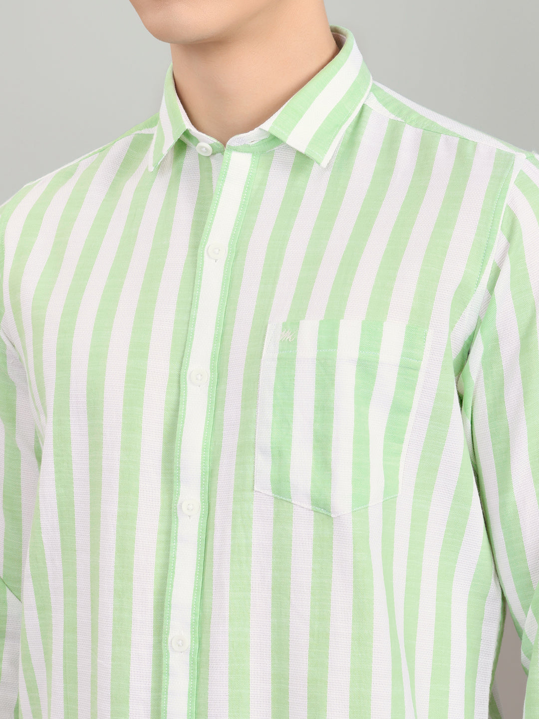 Men Green Stripe Collar Full Sleeve Shirt