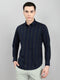Men Navy Blue Stripe Collar Full Sleeve Shirt