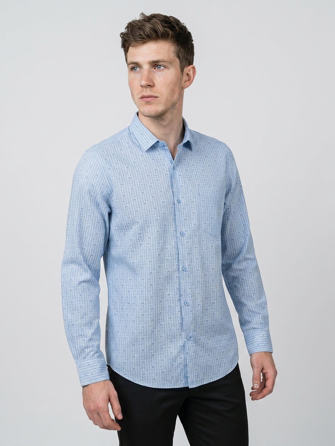 Men Sky Blue Printed Collar Full Sleeve Shirt