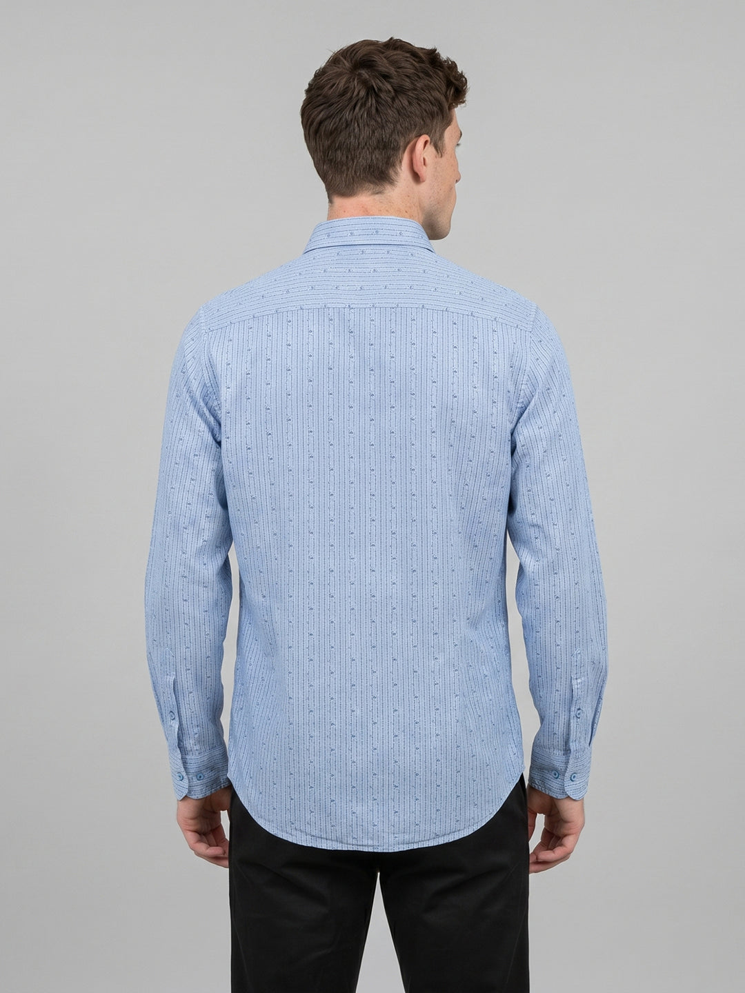 Men Sky Blue Printed Collar Full Sleeve Shirt