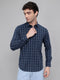 Men Dark Blue Check Collar Full Sleeve Shirt
