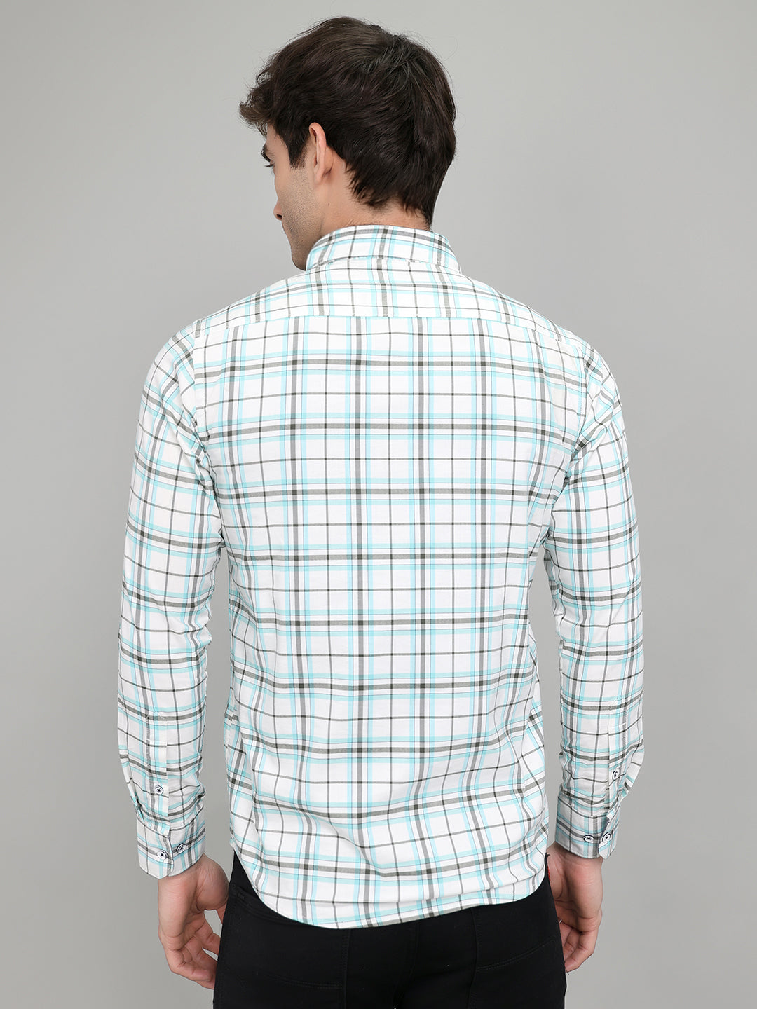 Men White Check Collar Full Sleeve Shirt
