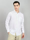 Men White Self Design Collar Full Sleeve Shirt