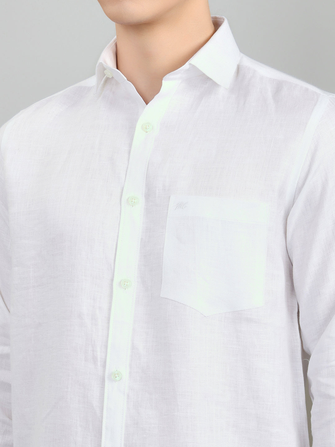 Men White Self Design Collar Full Sleeve Shirt
