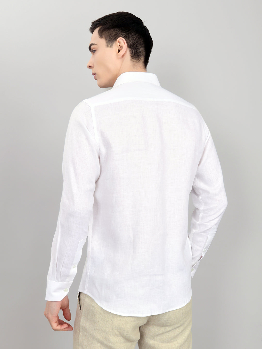 Men White Self Design Collar Full Sleeve Shirt