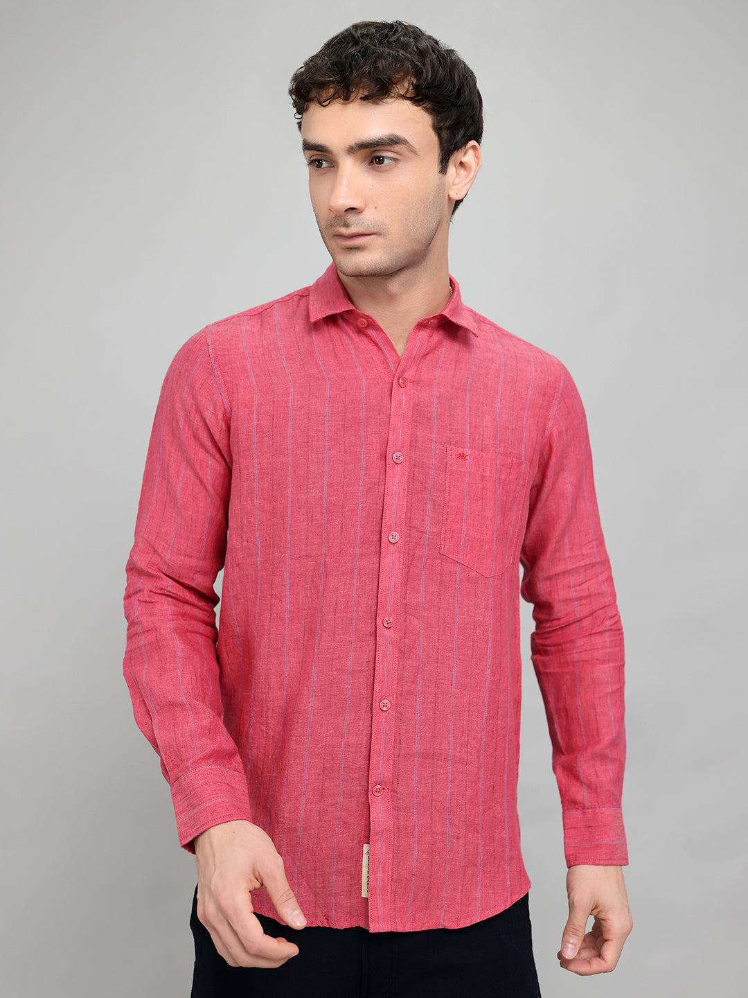 Men Red Stripe Collar Full Sleeve Shirt
