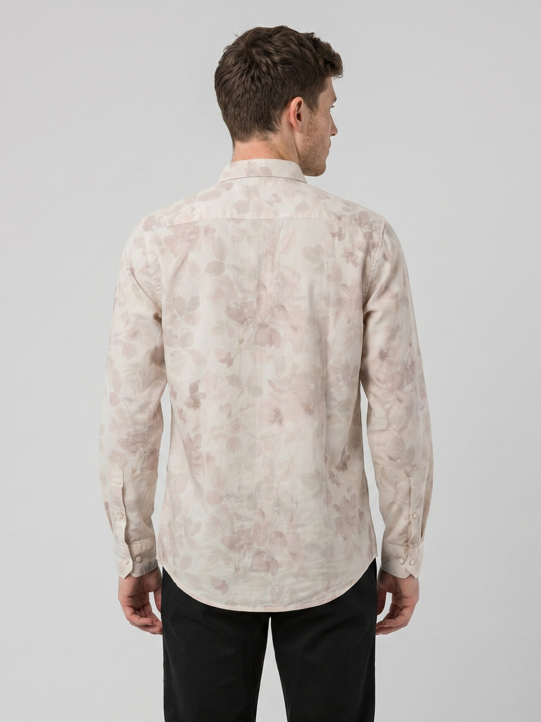 Men Beige Printed Collar Full Sleeve Shirt