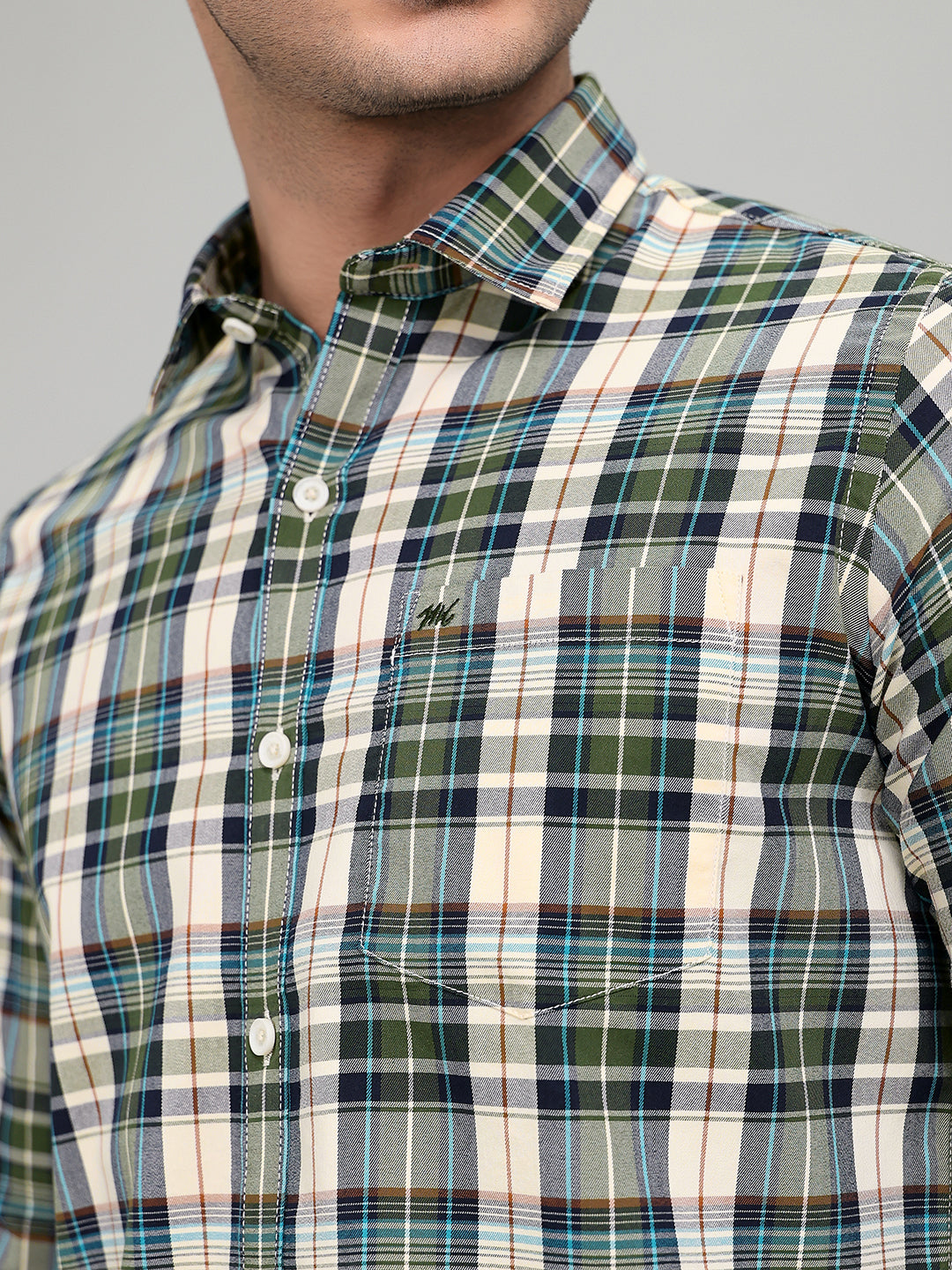 Men Green Check Collar Full Sleeve Shirt