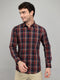 Men Maroon Check Collar Full Sleeve Shirt