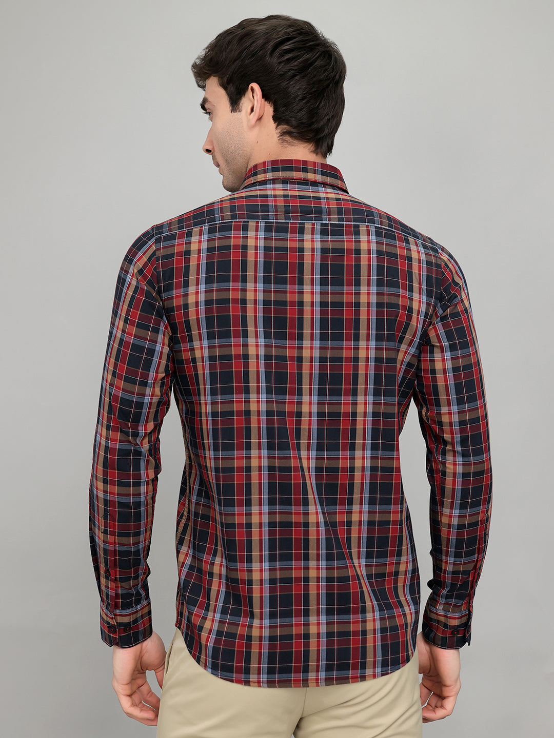 Men Maroon Check Collar Full Sleeve Shirt