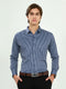Men Navy Blue Stripe Collar Full Sleeve Shirt