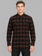 Men Brown Check Collar Full Sleeve Shirt