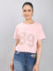 Women Pink Printed Round Neck Half Sleeve Crop Top