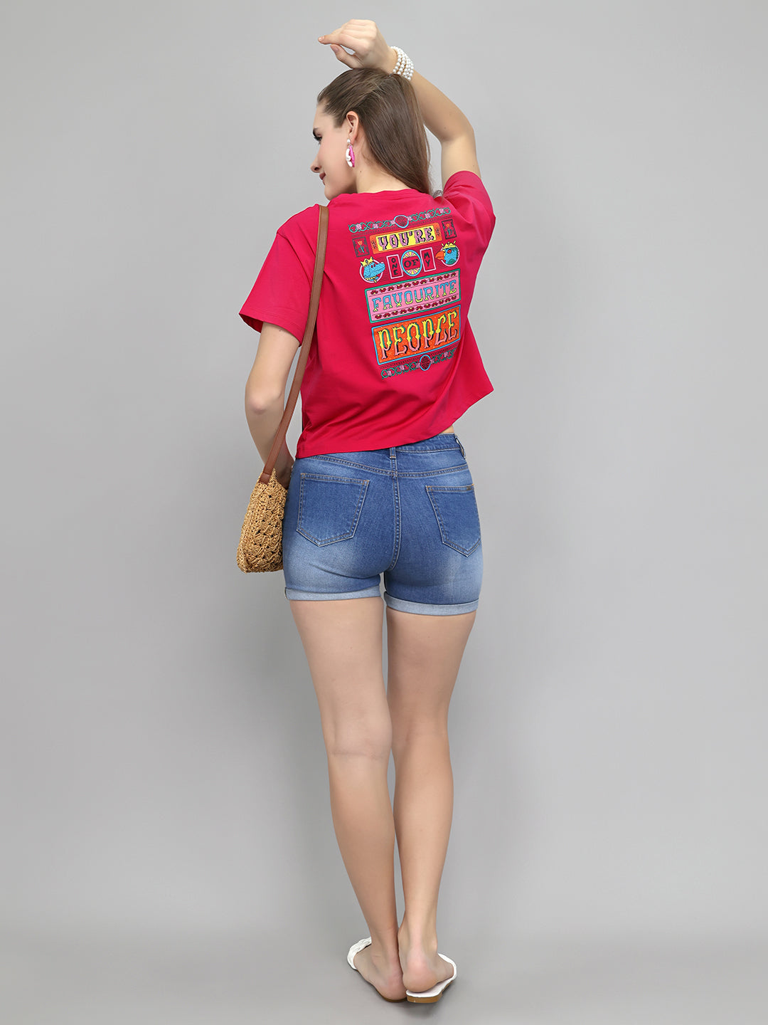 Women Magenta Embroidered Round Neck Half Sleeve Top