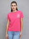 Women Magenta Printed Round Neck Half Sleeve Top