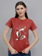 Women Rust Printed Round Neck Half Sleeve Top