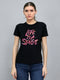 Women Black Printed Round Neck Half Sleeve Top