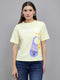 Women Yellow 3D Typography Printed Round Neck Half Sleeve Top