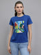 Women Blue Printed Round Neck Half Sleeve Top