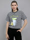 Women Black Printed Round Neck Half Sleeve Top