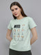 Women Light Green Printed Round Neck Half Sleeve Top
