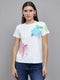 Women Off White Embroidered Round Neck Half Sleeve Top