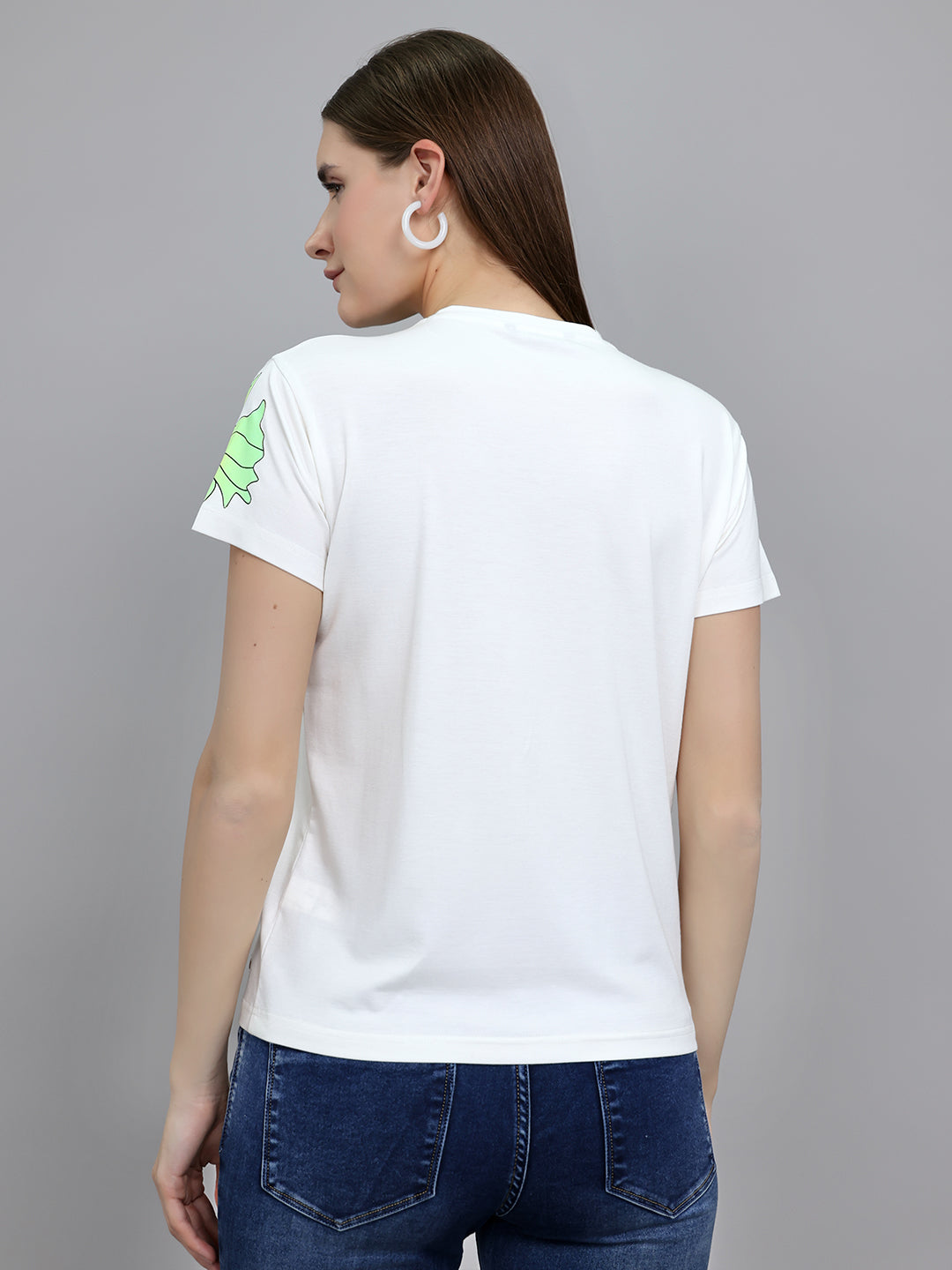Women Off White Embroidered Round Neck Half Sleeve Top