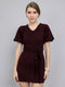 Women Maroon Self Design V Neck Half Sleeve Dress