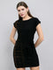 Women Black Self Design Round Neck Half Sleeve Dress