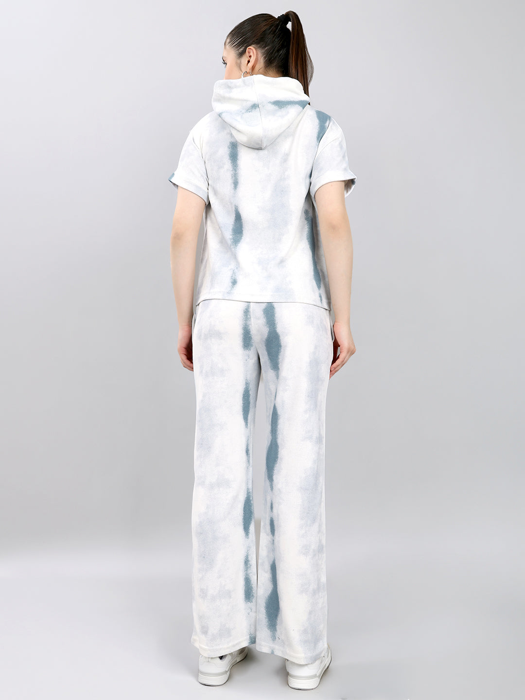 Women Off White Printed Round Neck Half Sleeve Cords Set