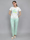 Women Off White Printed Round Neck Half Sleeve Lower Set