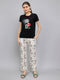 Women Black Printed Round Neck Half Sleeve Lower Set
