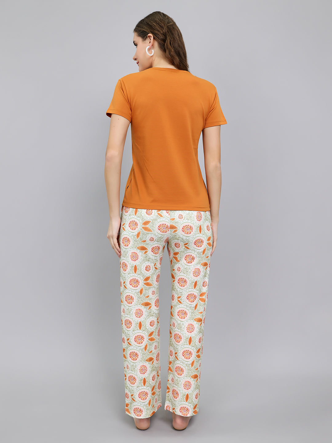 Women Rust Printed Round Neck Half Sleeve Lower Set