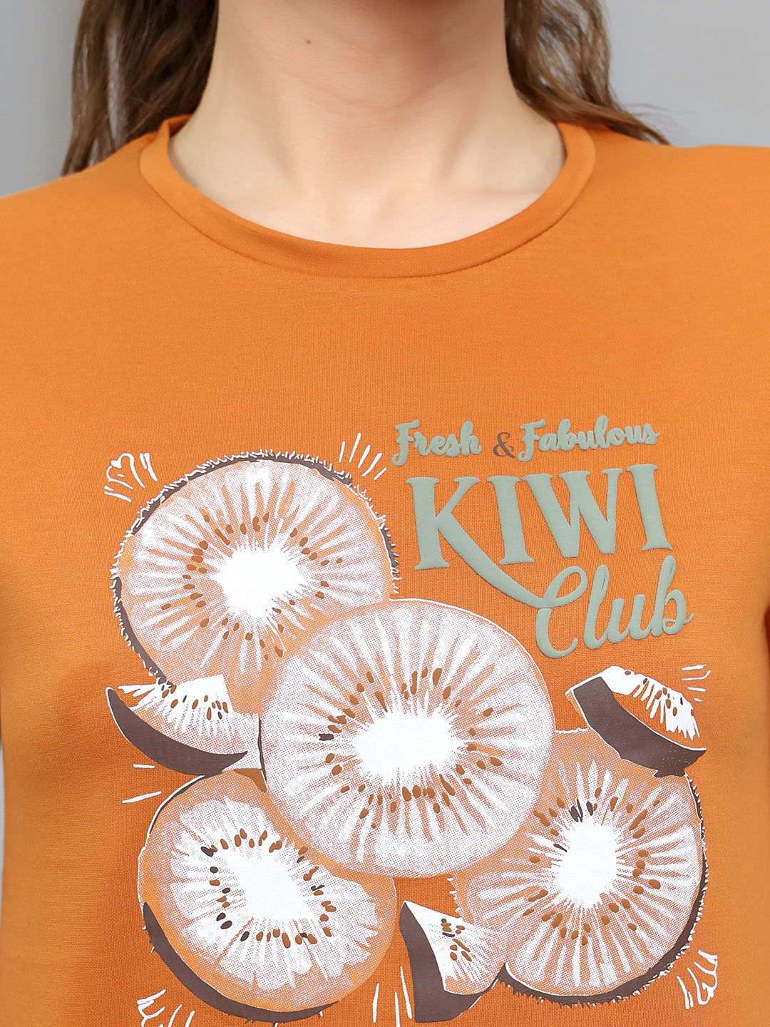 Women Rust Printed Round Neck Half Sleeve Lower Set