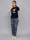 Women Navy Blue Printed Round Neck Half Sleeve Lower Set