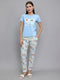 Women Sky Blue Printed Round Neck Half Sleeve Lower Set