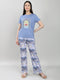Women Blue Printed Round Neck Half Sleeve Lower Set