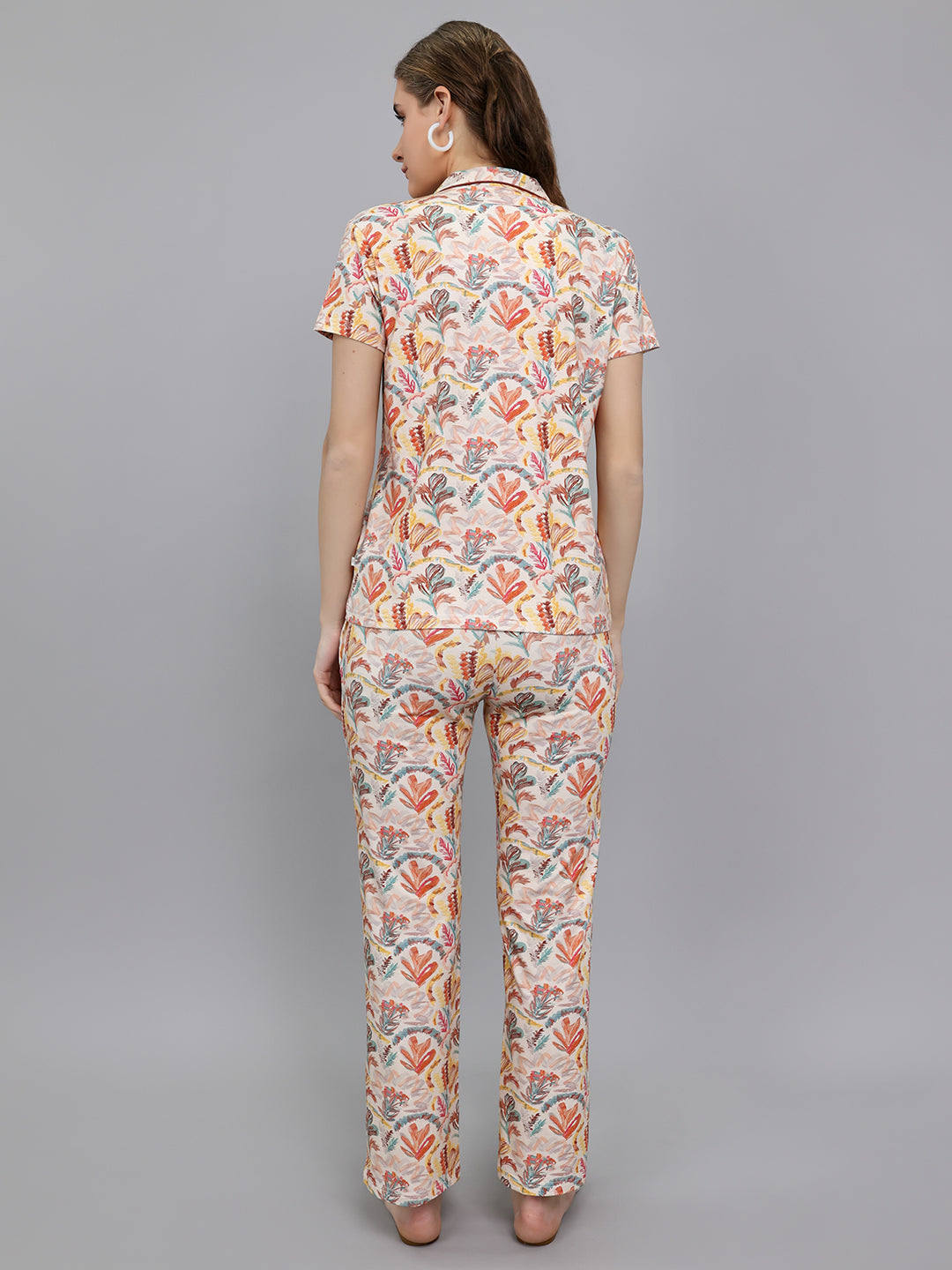 Women Beige Printed Collar Half Sleeve Lower Set
