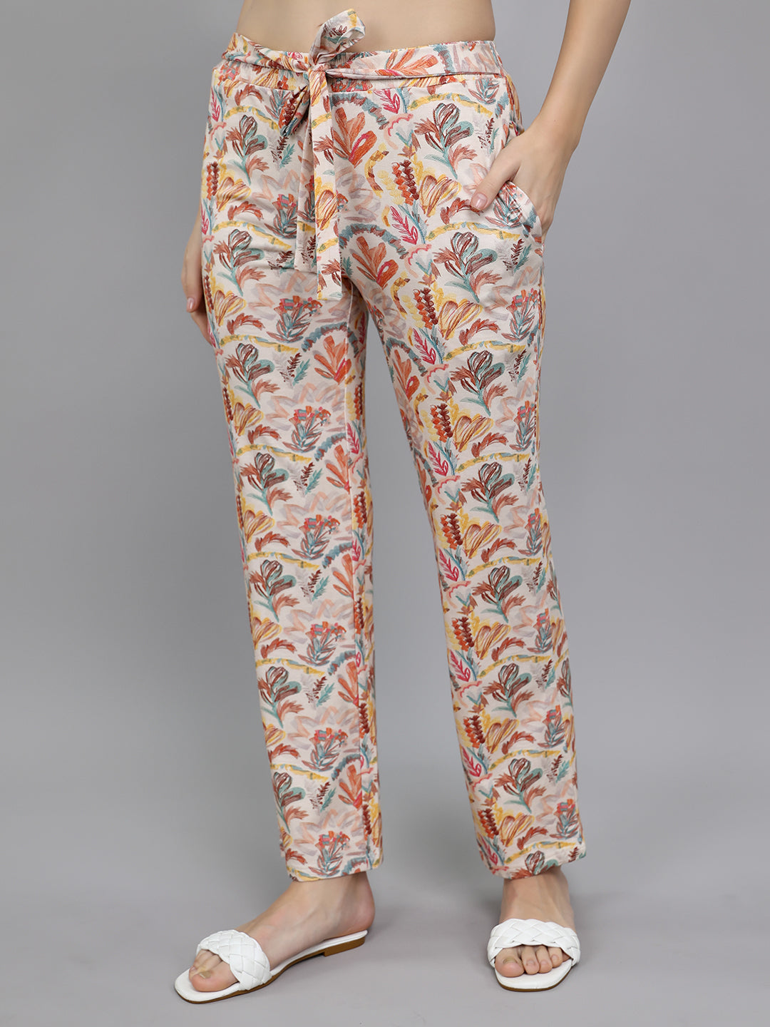 Women Beige Printed Collar Half Sleeve Lower Set