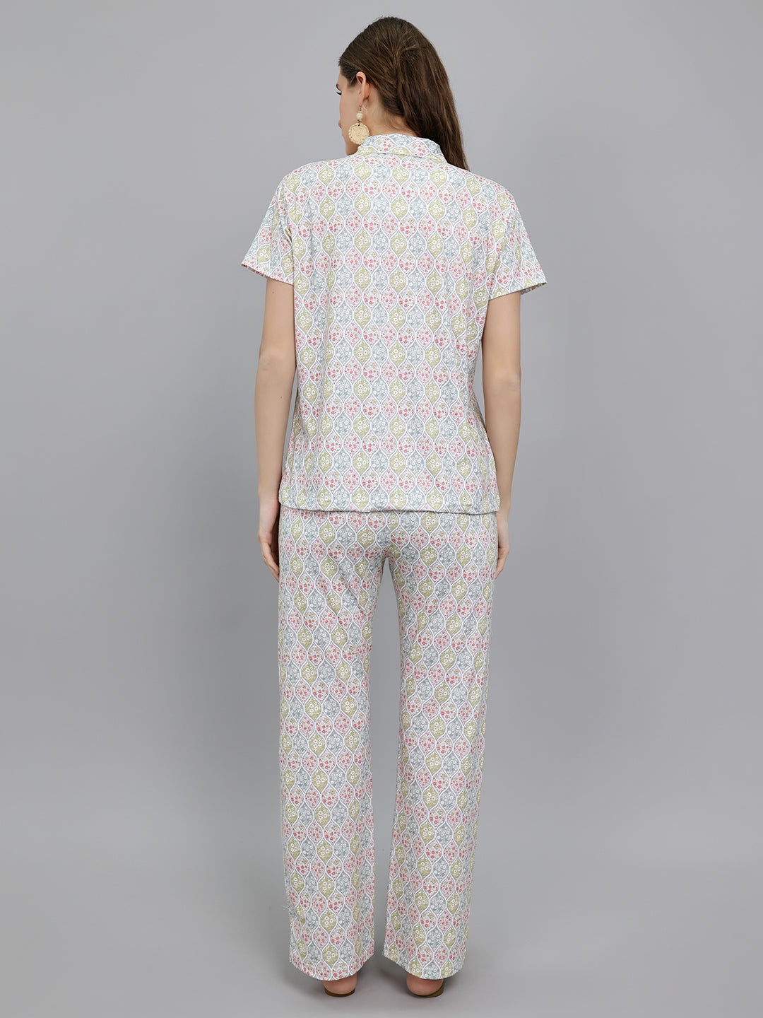 Women Green Printed Collar Half Sleeve Lower Set
