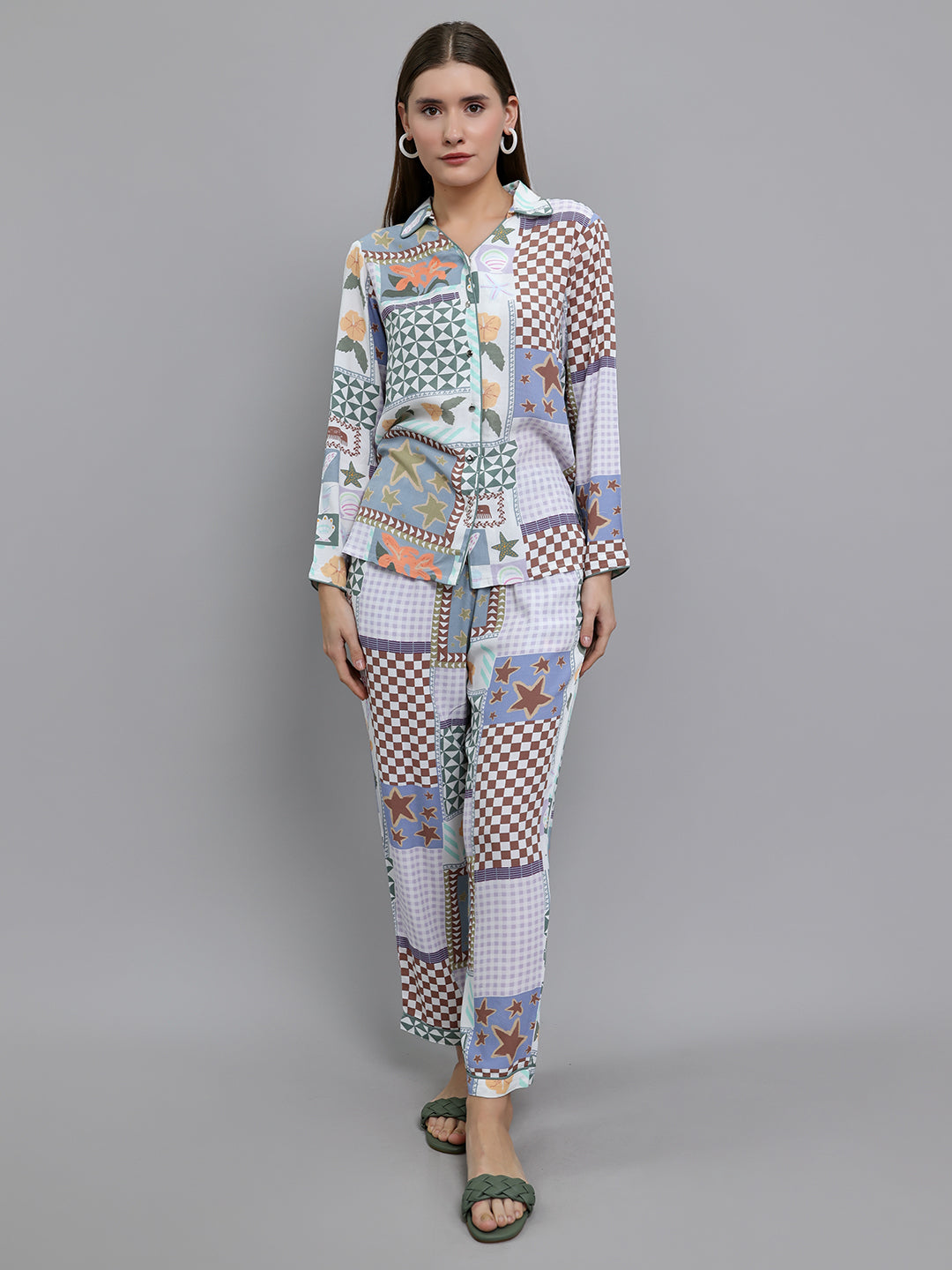 Women Multicolor Printed Collar Full Sleeve Cords Set