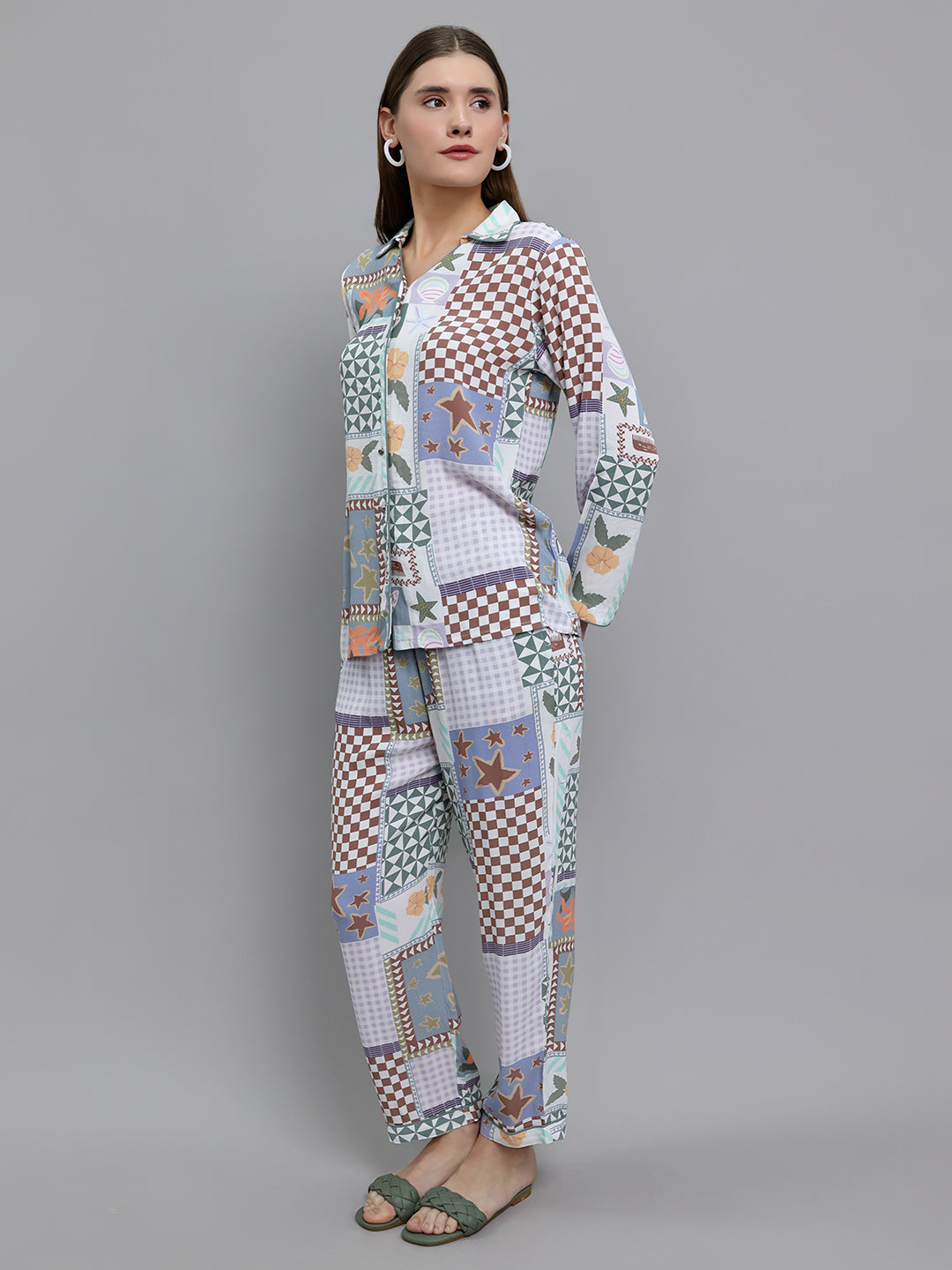 Women Multicolor Printed Collar Full Sleeve Cords Set