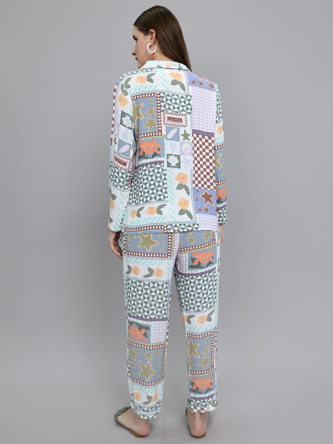 Women Multicolor Printed Collar Full Sleeve Cords Set