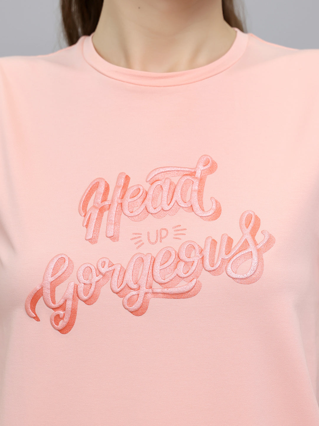 Women Peach Printed Round Neck Half Sleeve Combo 3Pc Set (Top, Shorts & Lower)