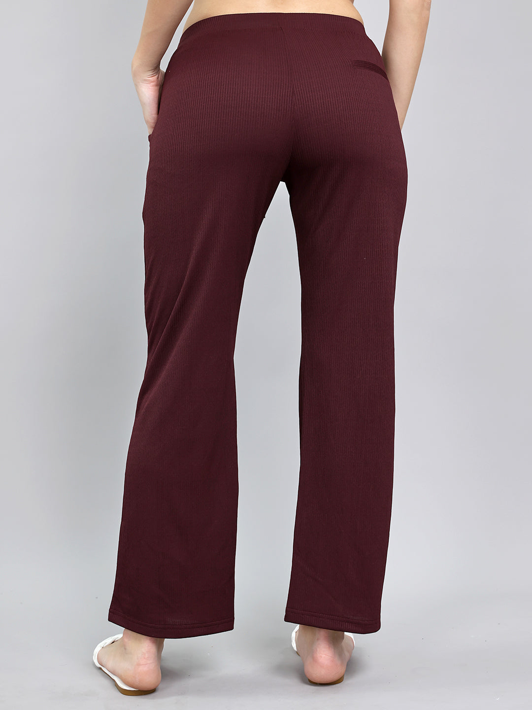 Women Burgundy Self Design Regular Fit Lower