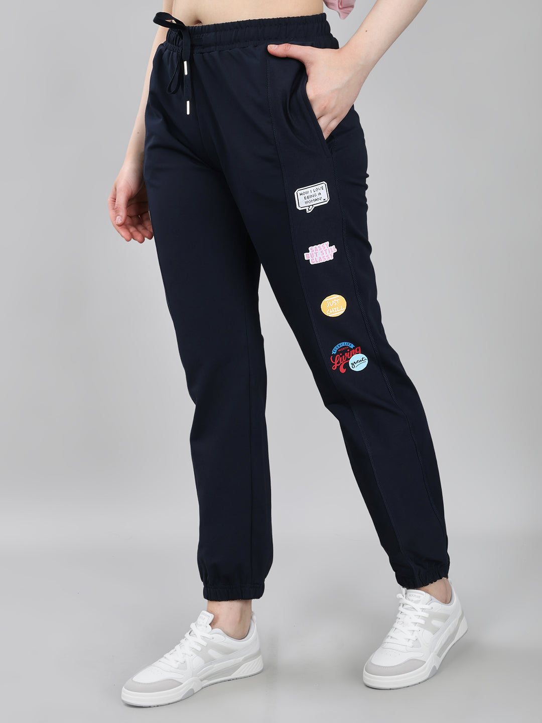 Women Navy Blue Solid Regular Fit Lower