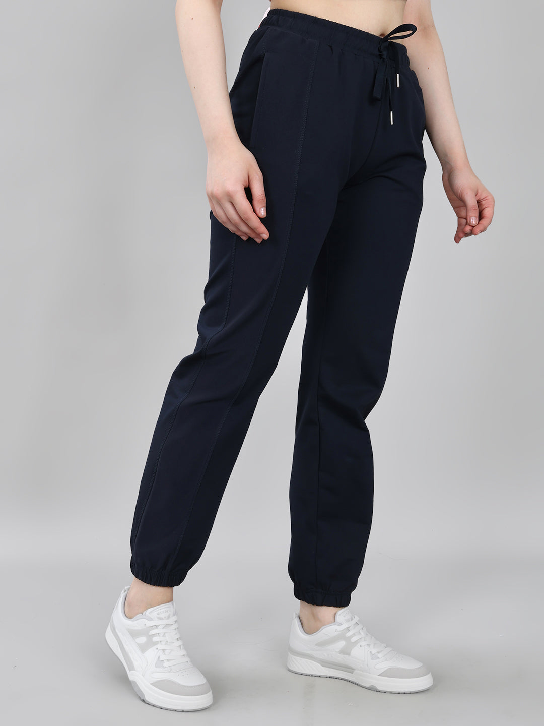 Women Navy Blue Solid Regular Fit Lower
