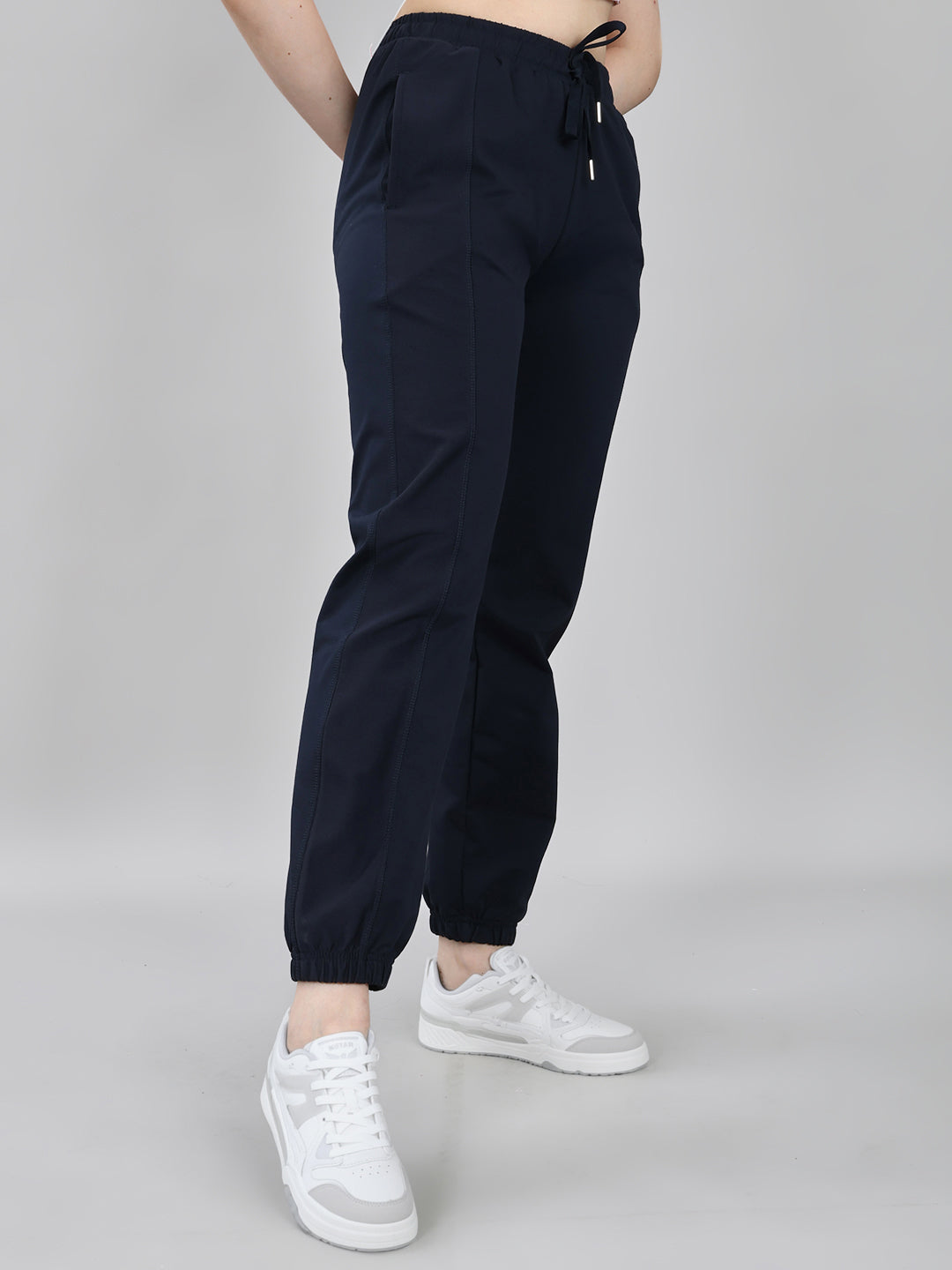 Women Navy Blue Solid Regular Fit Lower