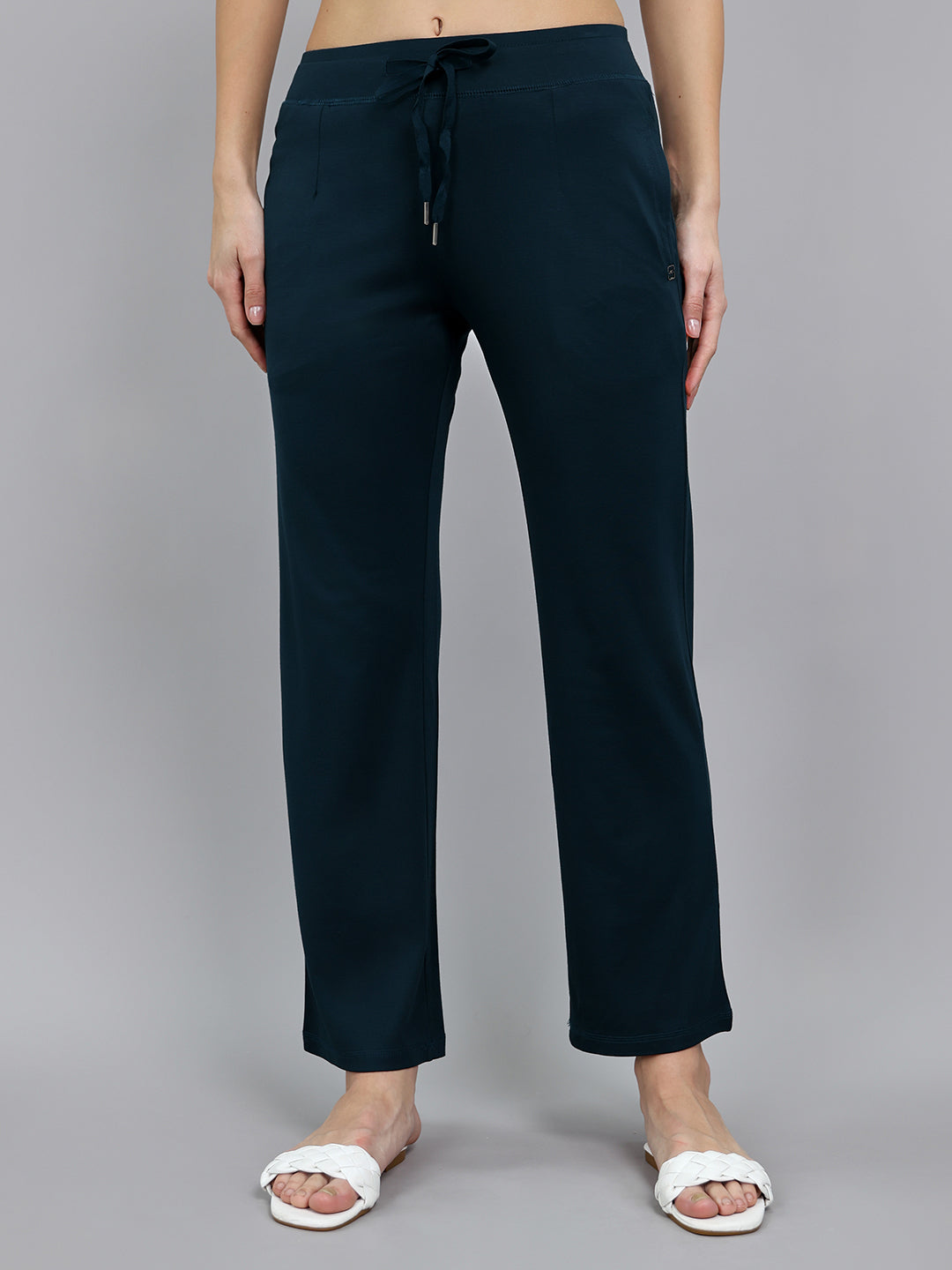 Women Teal Blue Solid Regular Fit Lower