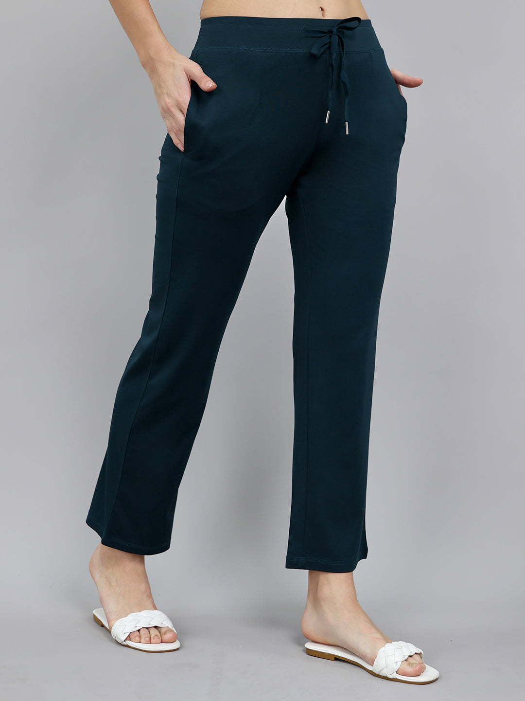 Women Teal Blue Solid Regular Fit Lower